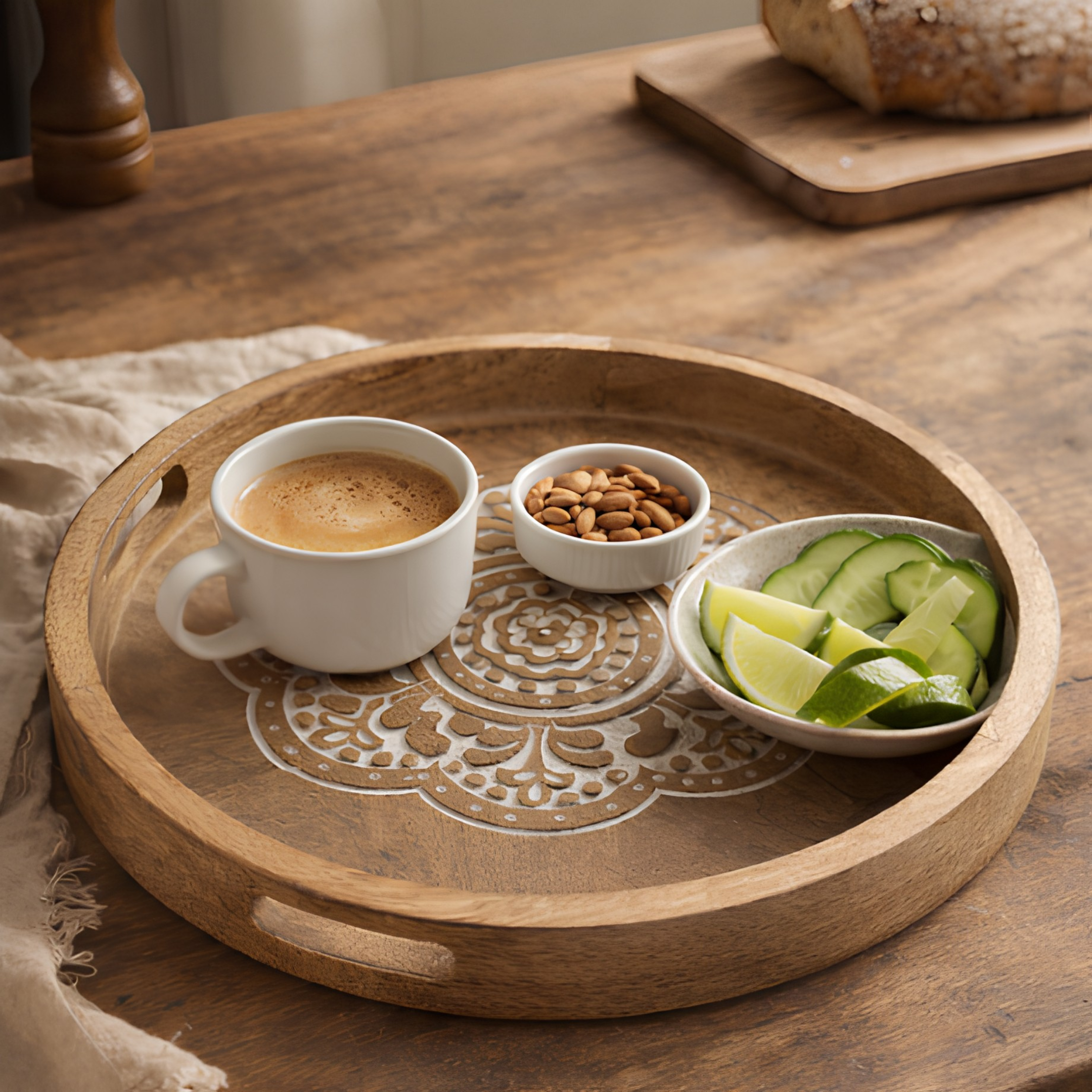 Carved Round Serving Tray – Mango Wood