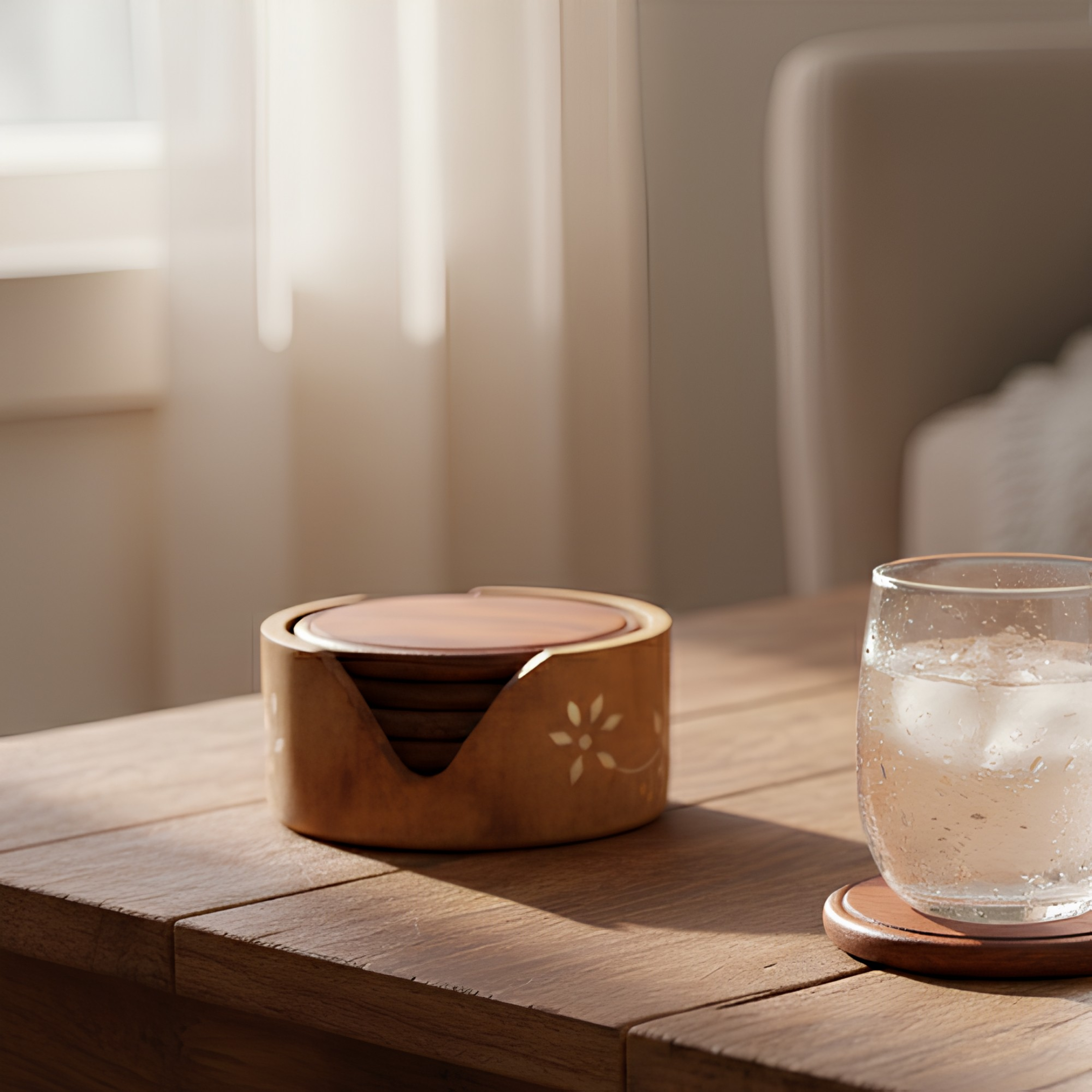 Round Coaster Set with Holder