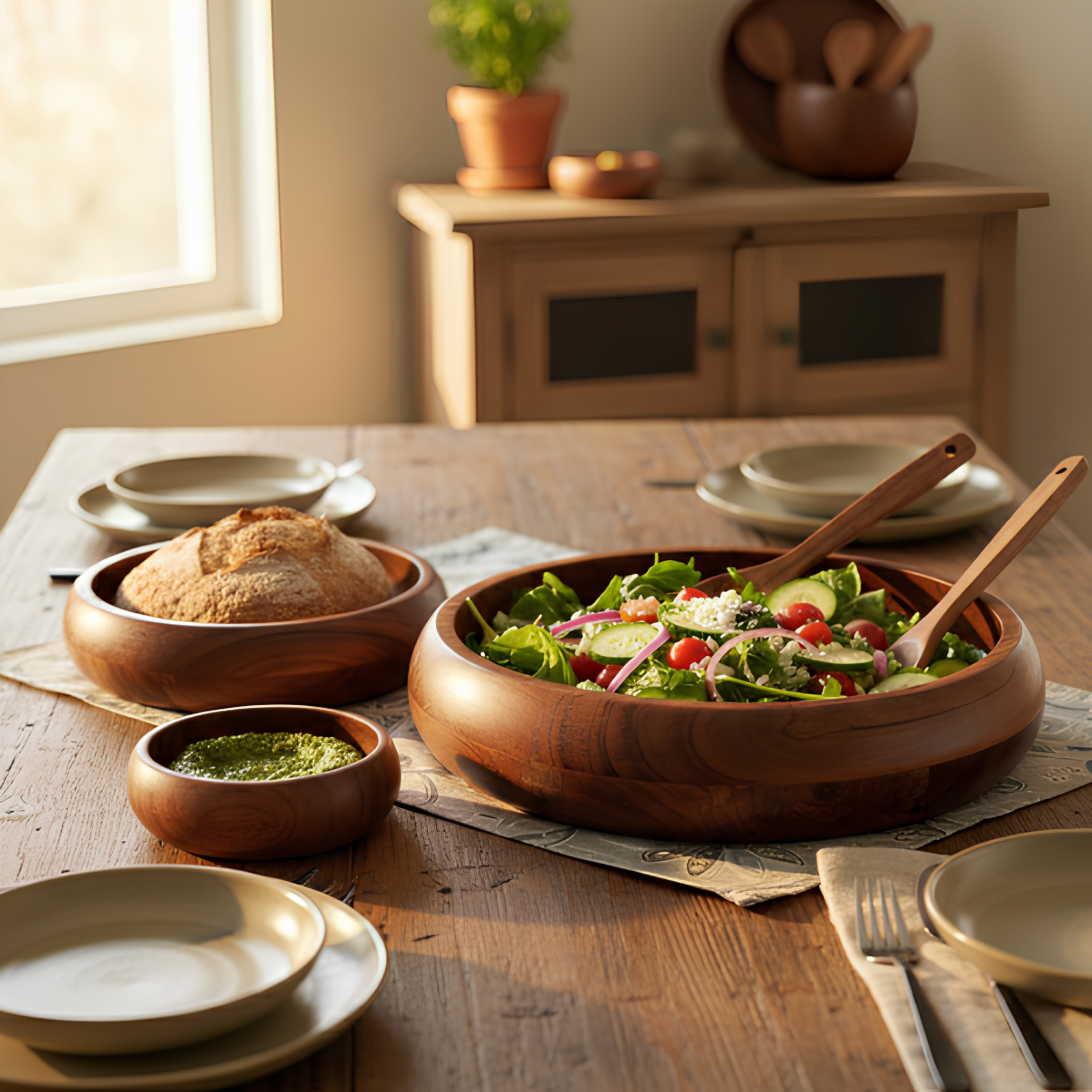 Rounded Edge Serving Bowl – Acacia Wood