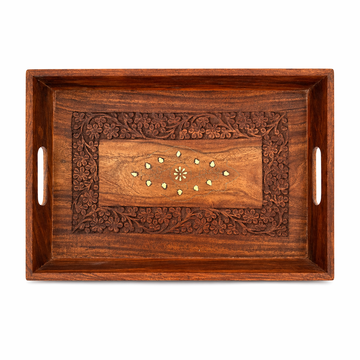 Carved Rectangular Serving Tray – Sheesham Wood