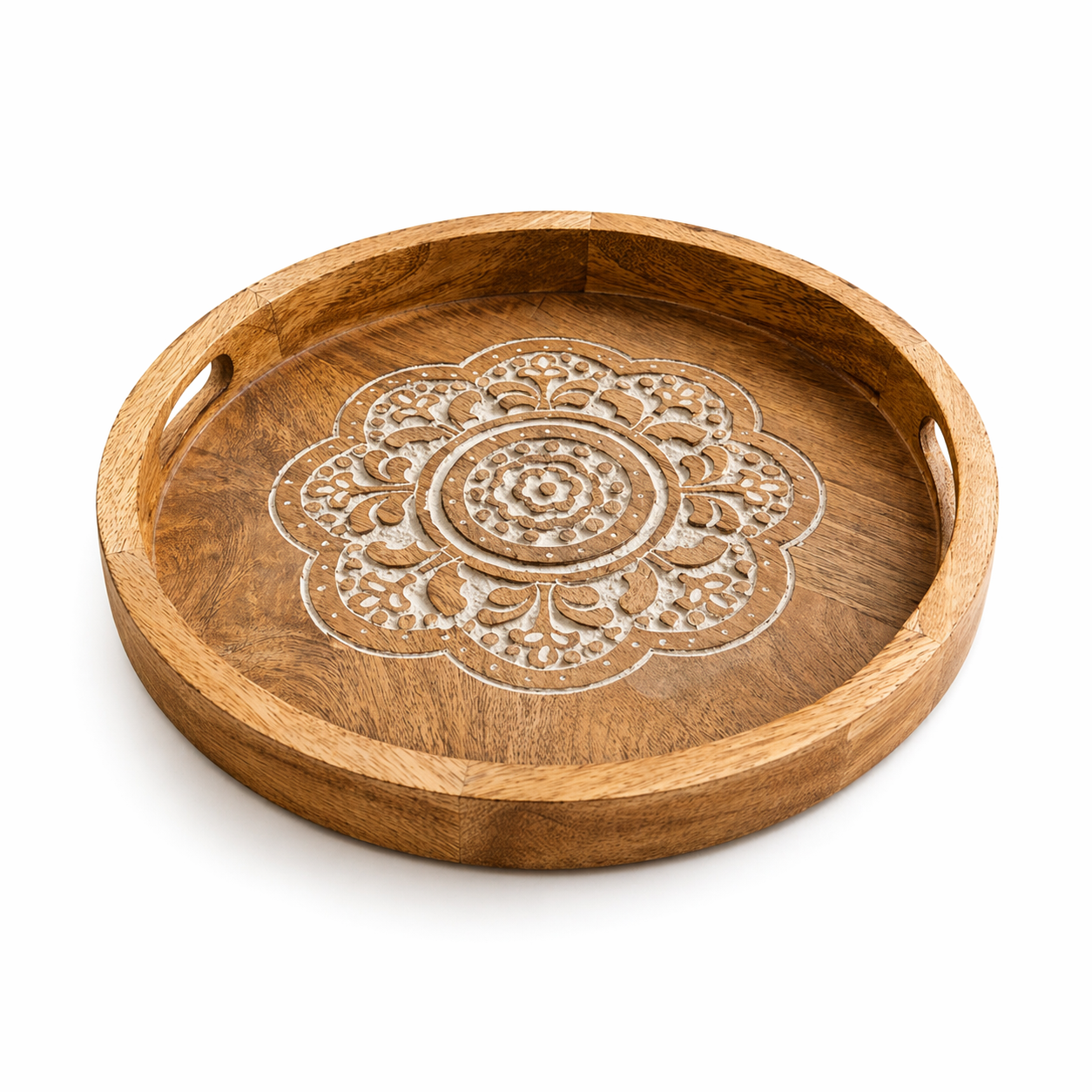 Carved Round Serving Tray – Mango Wood