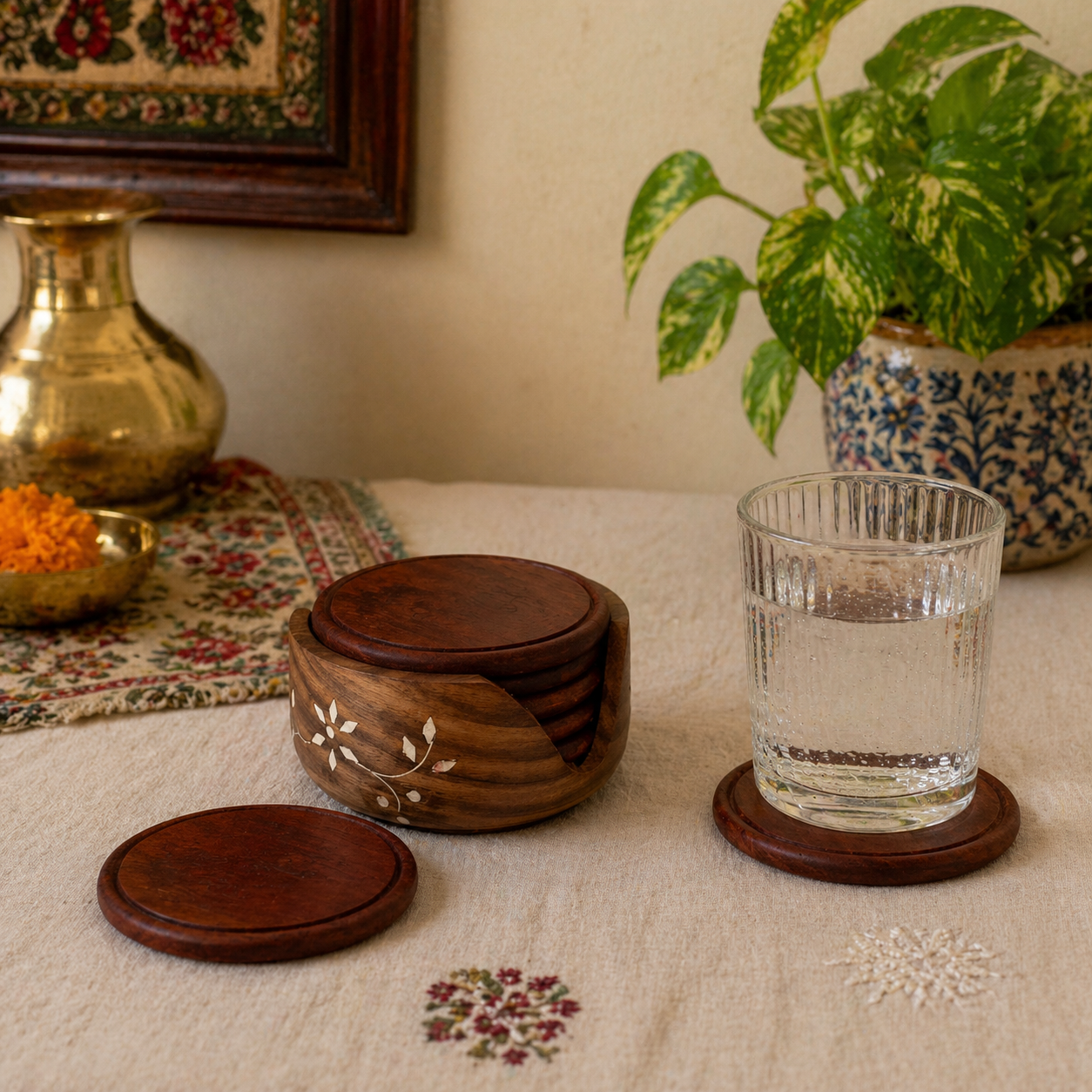 Round Coaster Set with Holder