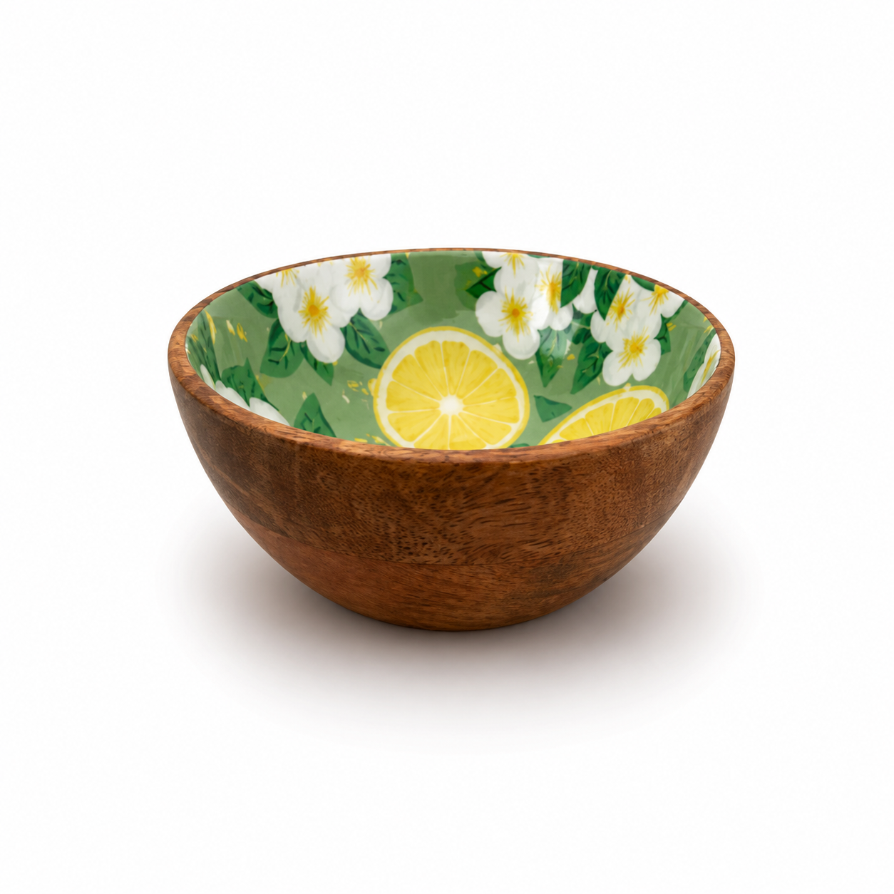 Floral Enamel Serving Bowl – Wood Base